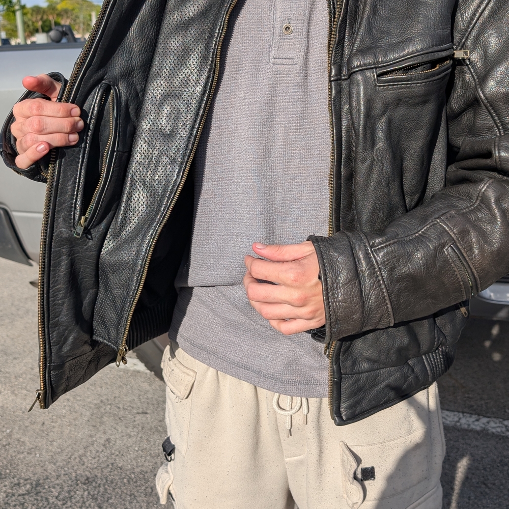 Men's Black Leather Zip-Front Jacket - Picture 2 of 7